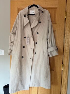 NWT ZARA Light Beige Double-Breasted Trench Coat